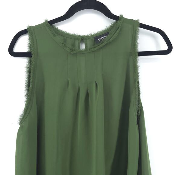 Nicole Miller Flowy Hi Lo Boho Sheer Coquette Sleeveless Tunic Blouse Keyhole M - Picture 2 of 11